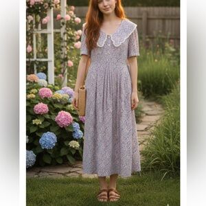 NWT Karin Stevens 90s Floral Maxi Dress 14 Gunne Sax Style Dusty Rose&Periwinkle